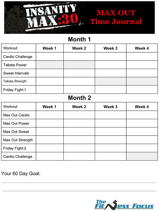 Tracking Your Insanity Max:30 Time Progress With Printables with Calendar Insanity Max 30