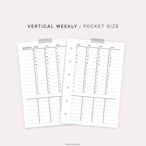 Undated Weekly Planner Pocket Size, Vertical Weekly regarding Am Pm Schedule Template