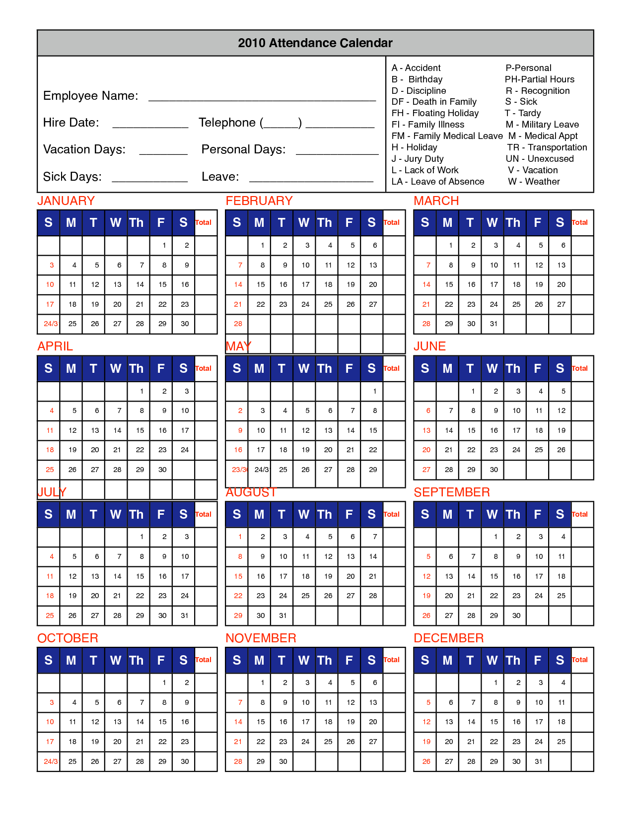 Unique Attendance Tracker Template #Exceltemplate #Xls # in Vacation Tracking Calendar