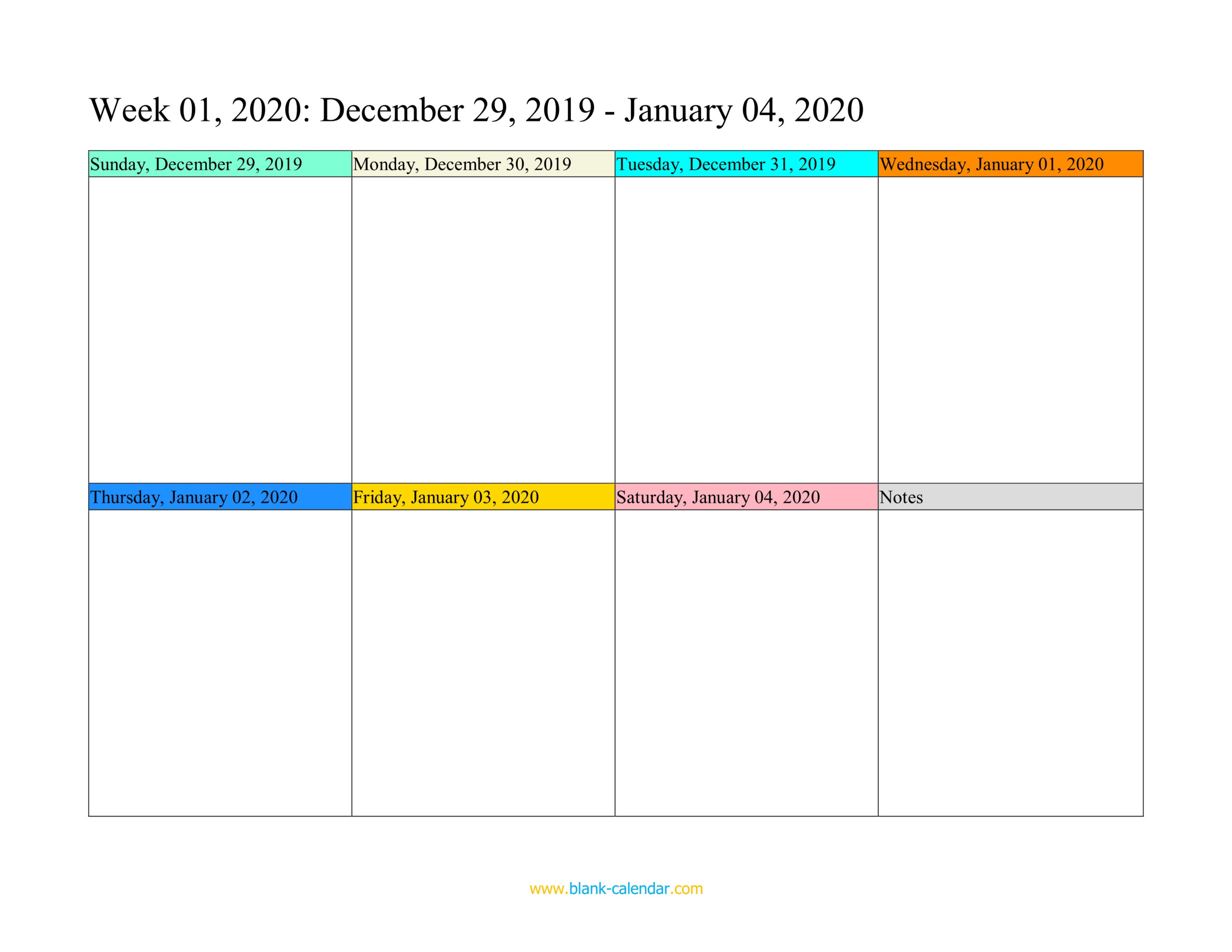 Weekly Calendar 2020 (Word, Excel, Pdf) for One Week Calendar Template Excel