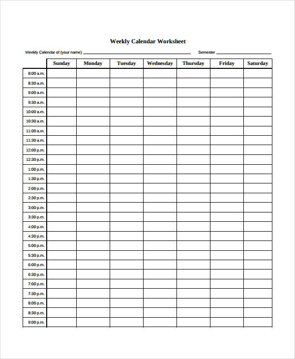 Weekly Calendar Blank Template pertaining to Weekly Calendar With Time Slots Printable Free