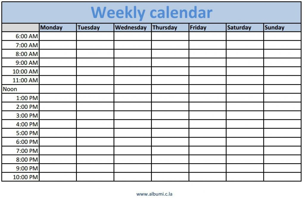 Weekly Calendar With Time Slots  Printable Year Calendar with Printable Calendar With Time Slots