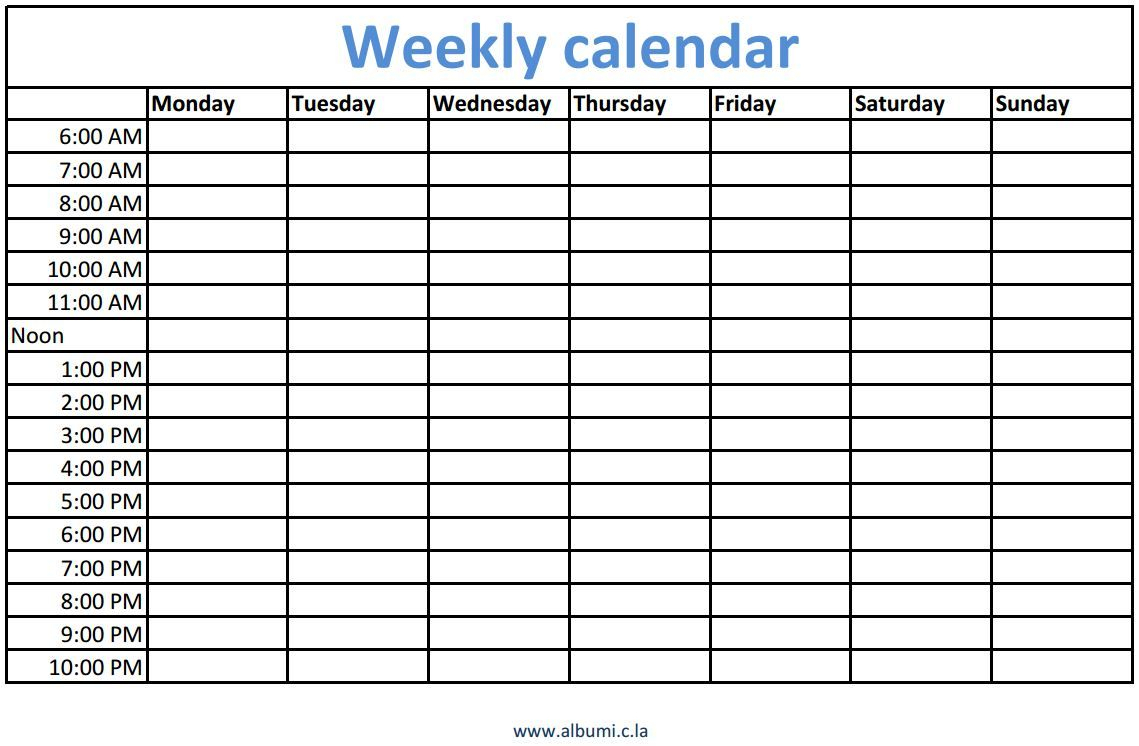 Weekly Calendars With Times Printable | Blank Weekly intended for Sunday To Saturday Week Calendar