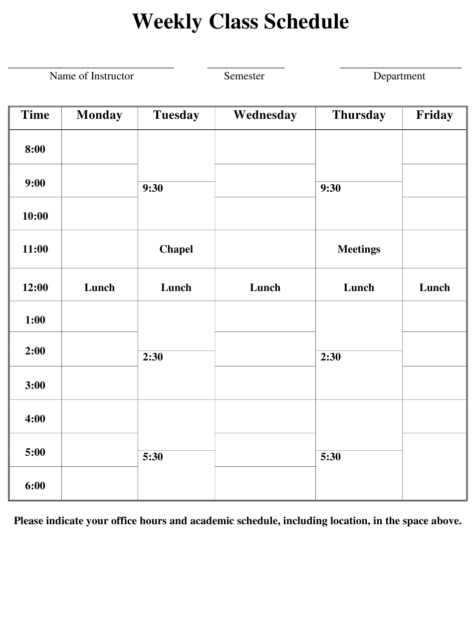 Weekly Class Schedule Template Download Printable Pdf throughout Weekly Class Schedule Template