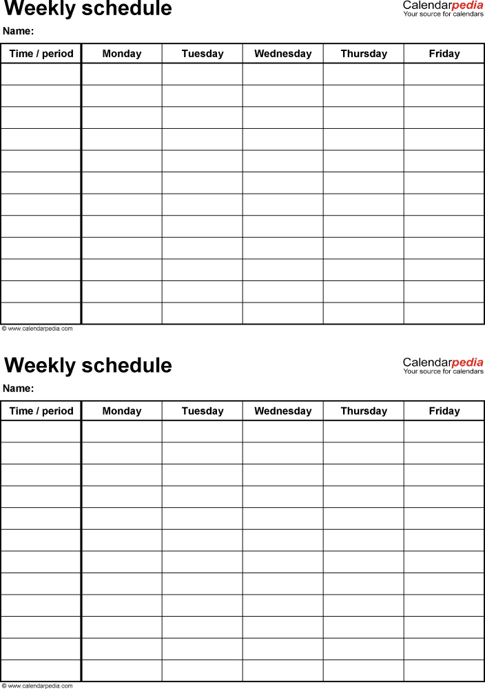 Weekly Schedule Template For Pdf Version 4: 2 Schedules On regarding Blank Calendar 5 Day Week