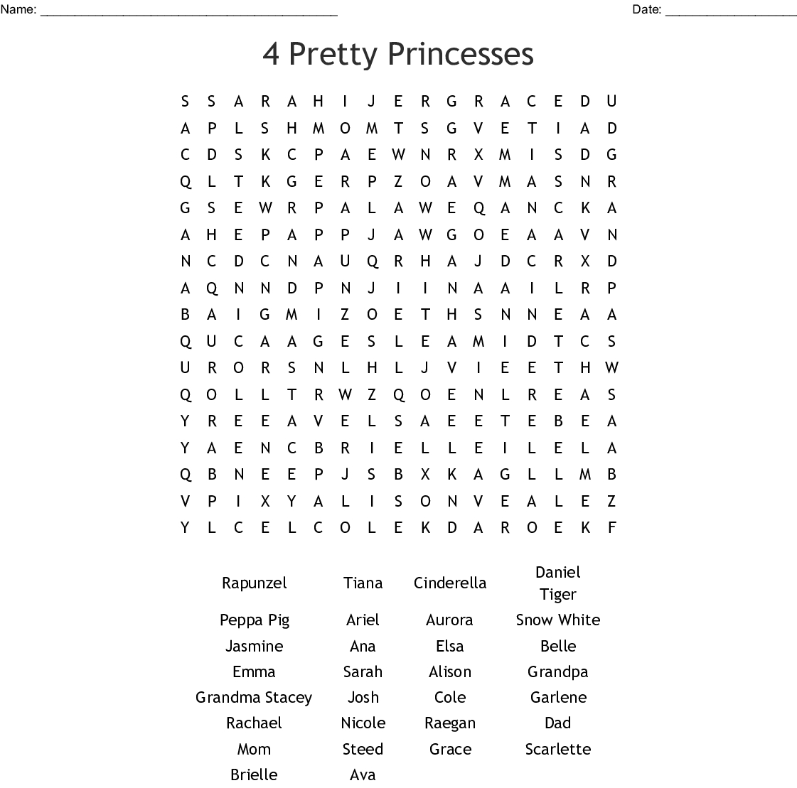 Who&#039;S In My Class? Word Search  Wordmint within Princess Word Search