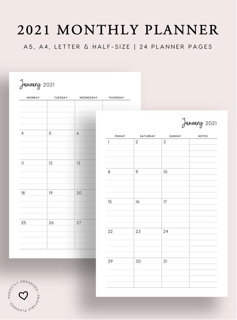 2021 Lined Monthly Planner Printable 2021 Month On 2 Pages with 2021 Lined Calendar Printable Excel