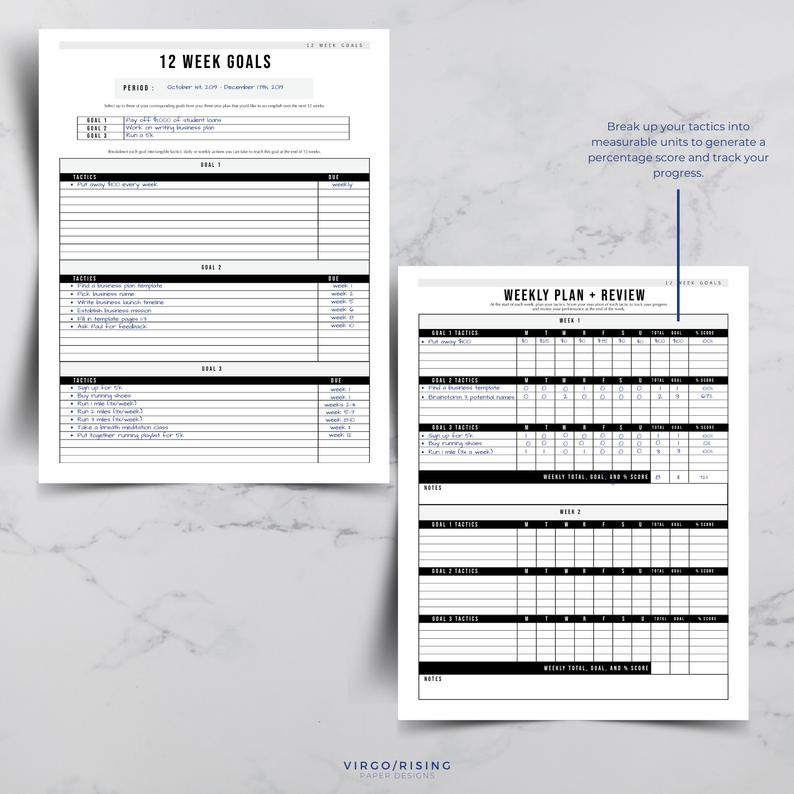 12 Week Goals Bundle Goal Planning Templates Goal Setting for 12 Week Planner Template