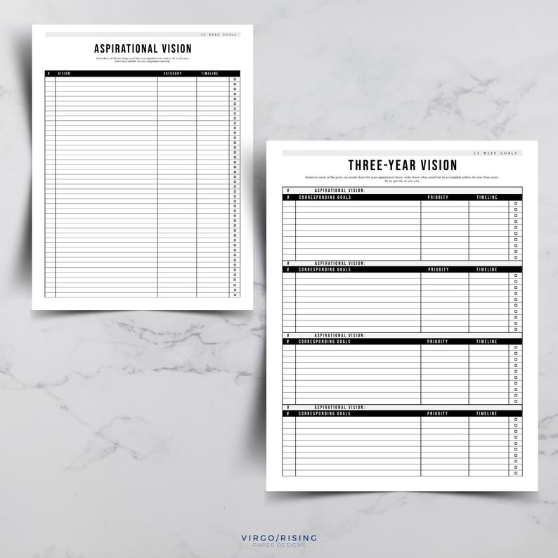 12 Week Goals Bundle Goal Planning Templates Goal Setting within 12 Week Planner Template