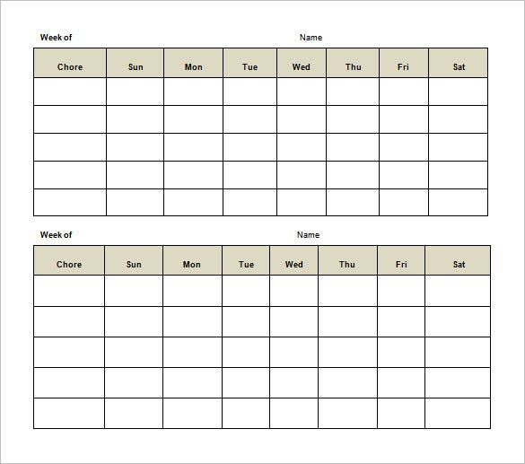 13+ Sample Weekly Chore Chart Templates  Free Sample inside Two Week Calendar Template Word