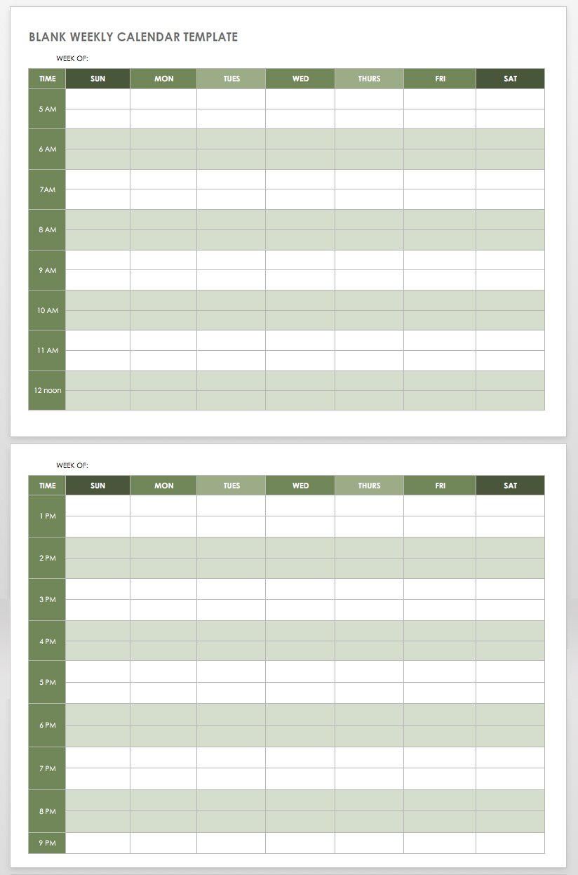 15 Free Weekly Calendar Templates | Smartsheet in Am Pm Calendar Template