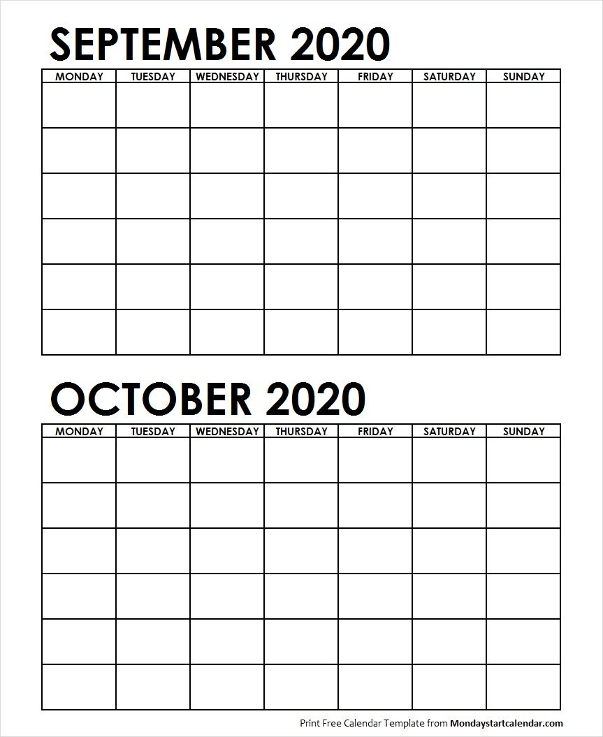 2 Monthly Blank Calendar September October 2020 | June in Print 2 Month Calendar