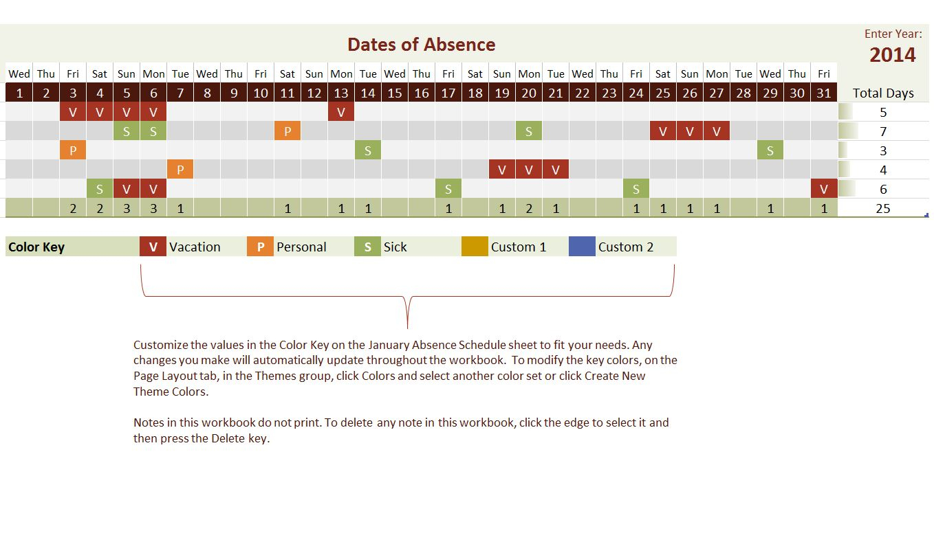 2014 Employee Vacation Tracking Calendar Template intended for Pto Schadle For Managme To View