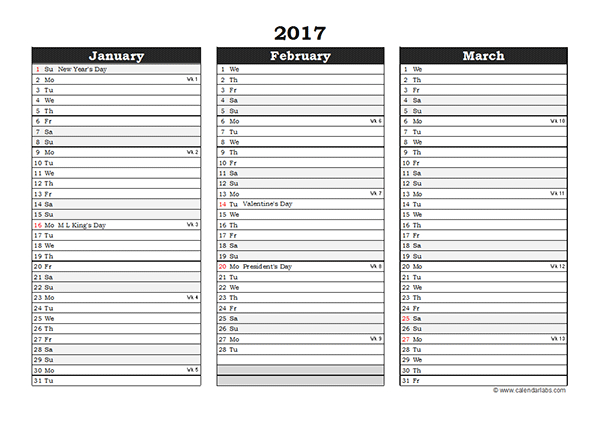 2017 Excel Three Month Calendar  Free Printable Templates with regard to Printable Calendar With Three Months