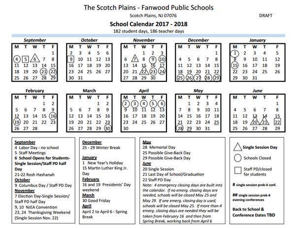 201718 School Calendar Proposed By Boe  Scotch Plains regarding Edmond Ok School Calendar