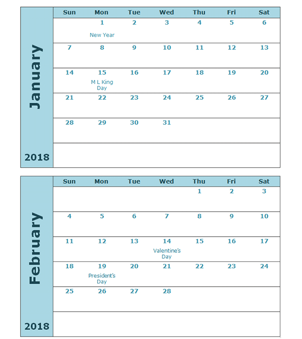 2018 Calendar Template Two Months Per Page  Free with regard to Print 2 Month Calendar