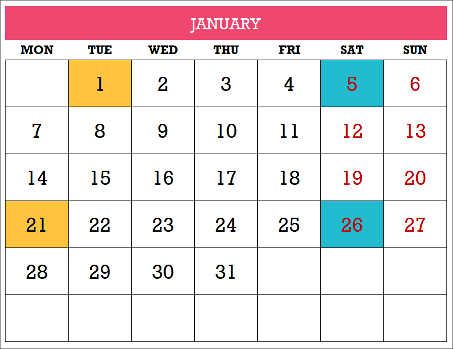 2019 Excel Calendar Template  Free  19 Calendar Designs for Calendar In Excel Template