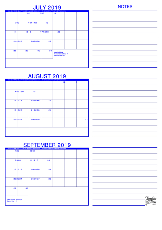 2019 Three Month Calendar Template Printable Pdf Download pertaining to Printable Three Month Calendar