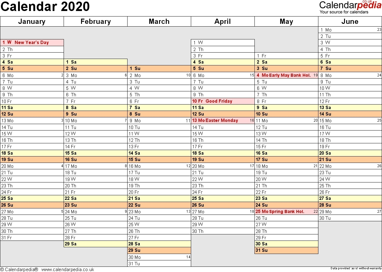 2020 Year At A Glance Basic Word  Calendar Inspiration Design for Year At A Glance Calendar Template