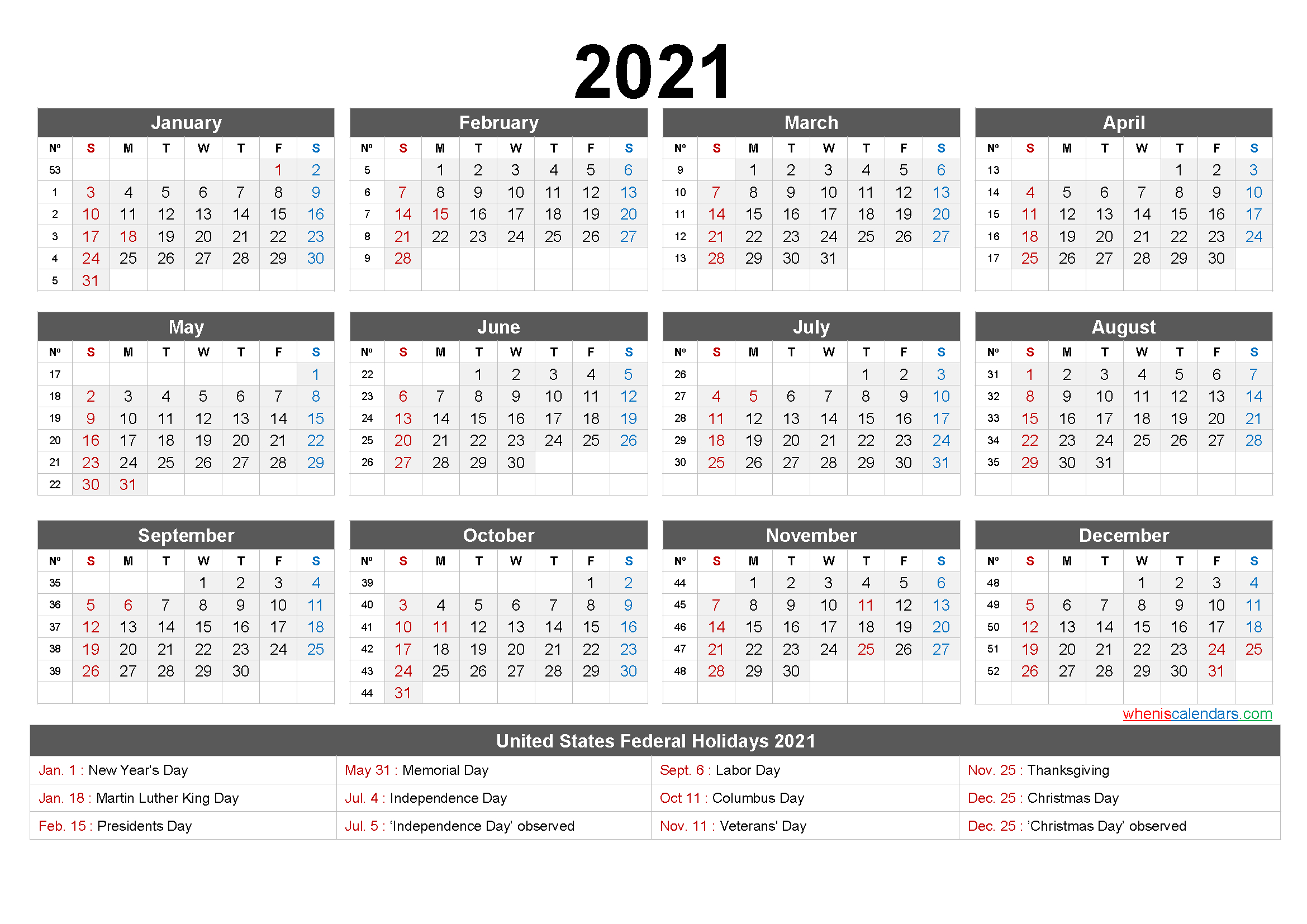 2021 One Page Calendar Printable  6 Templates | Free inside 3 Month Calendar 2021 Printable Free
