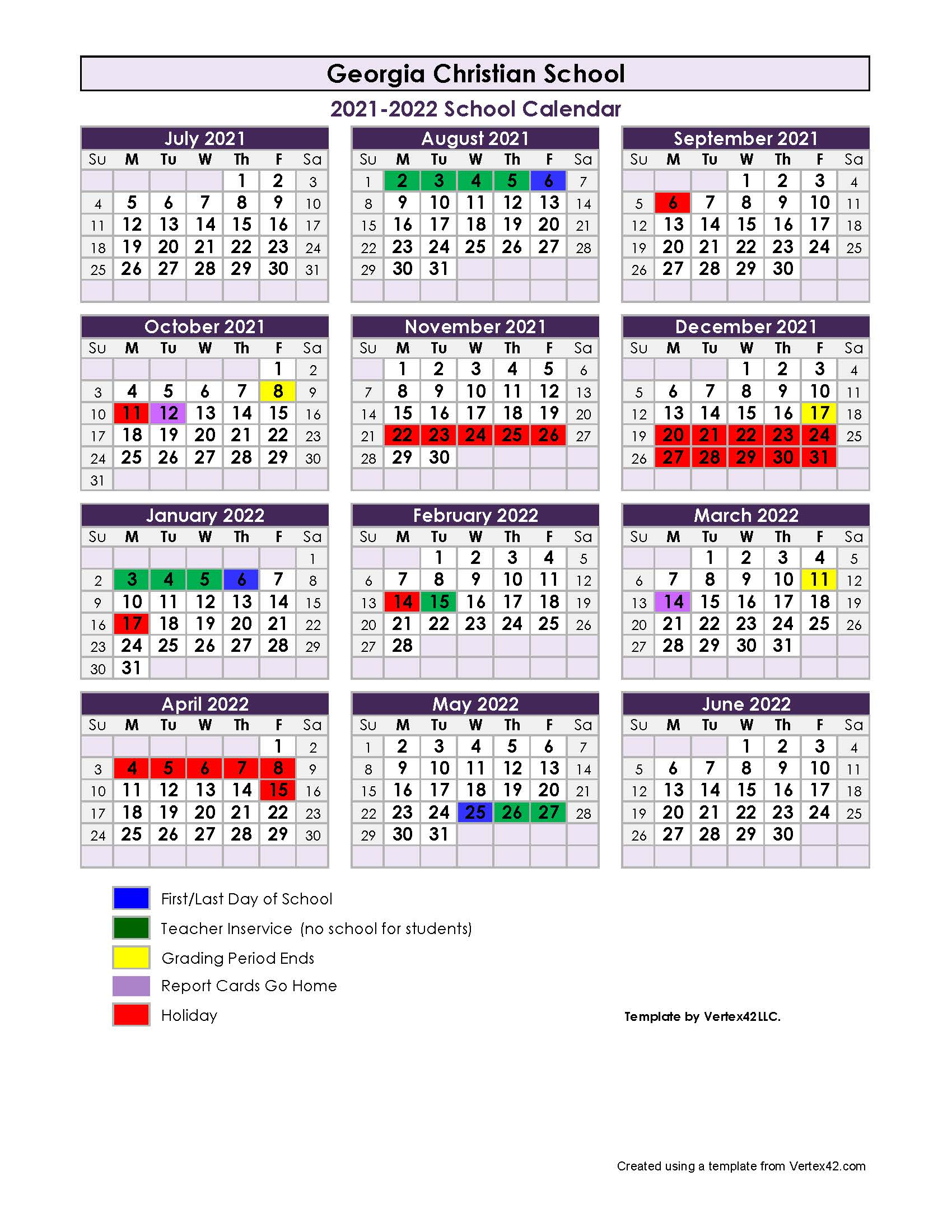 202122 School Calendar  Georgia Christian School pertaining to Uga School Calendar