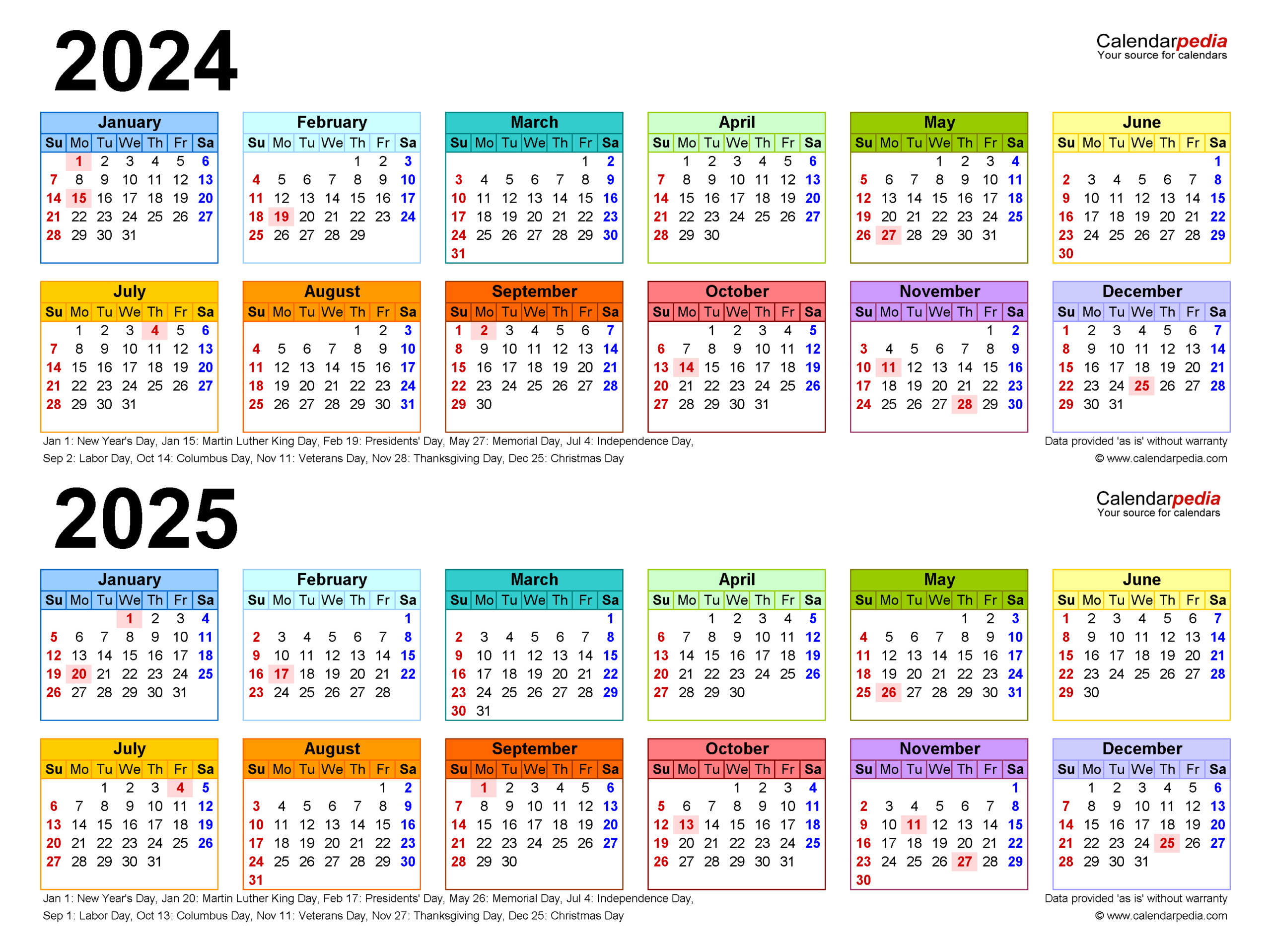 20242025 Two Year Calendar  Free Printable Excel Templates for Federal Holidays 2025