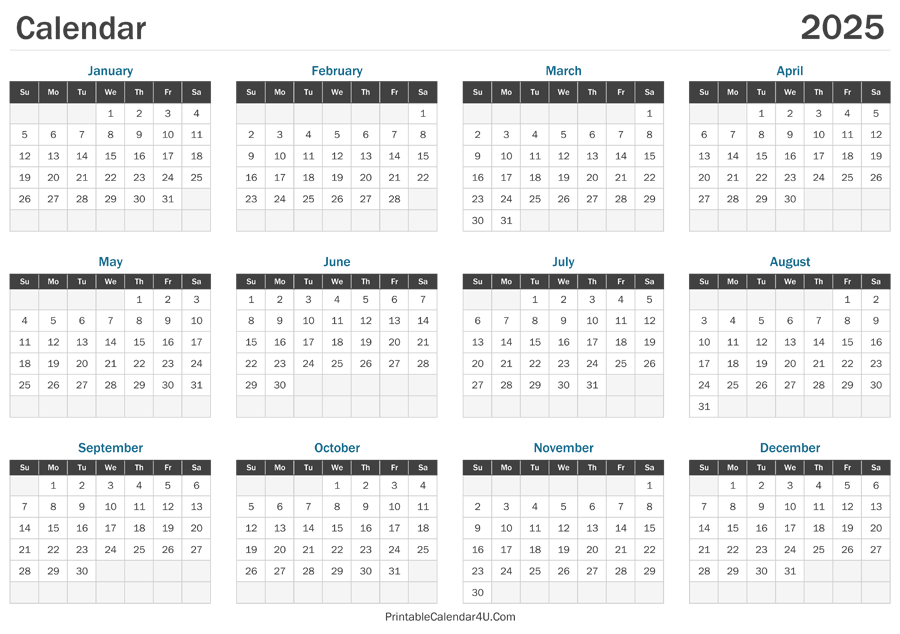 2025 Calendar Printable with Federal Holidays 2025