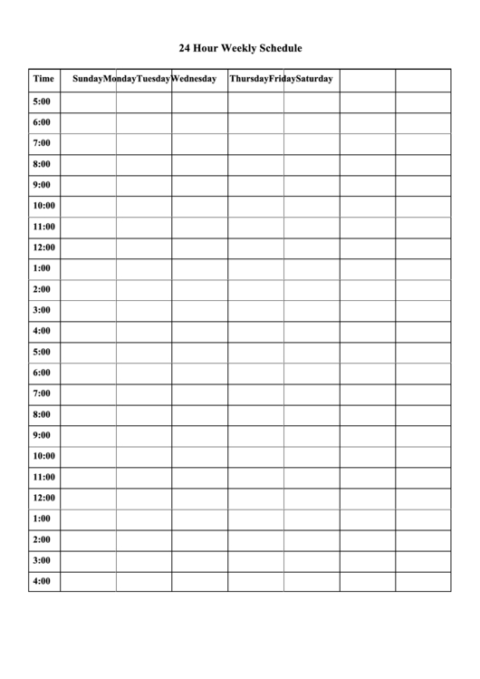 24 Hour Weekly Schedule Template Printable Pdf Download intended for Am Pm Calendar Template