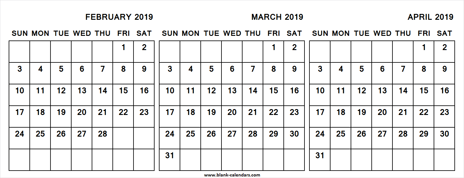 3 Month Calendar 2019 February March April (With Images with Blank 3 Month Calendar