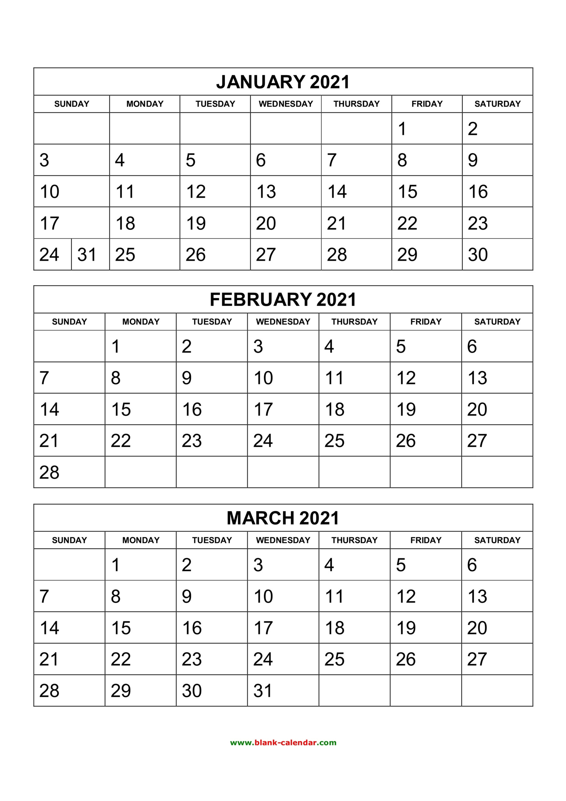 3 Month Printable Calendar Templates For 2021 • Printable throughout 3 Month Blank Printable Calendar 2021