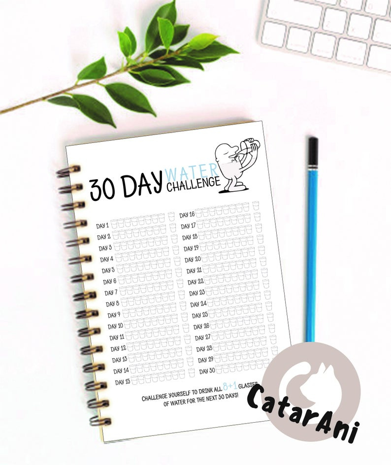 30 Day Water Challenge Printable Page Planner Page Instant in 30 Day Water Challenge Printable