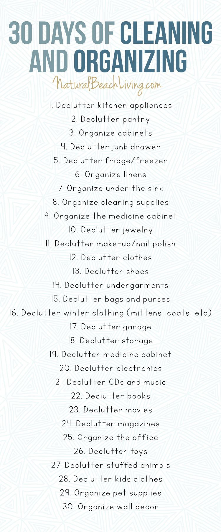 30 Days Of Cleaning And Organizing Challenge  Printable pertaining to 30 Day Declutter Challenge Calendar