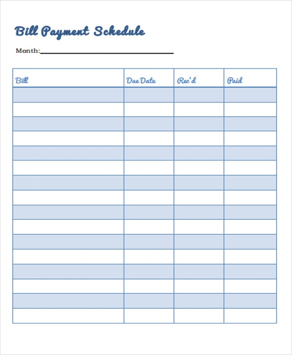 6+ Bill Payment Schedule Templates  Free Samples in Bill Payment Chart