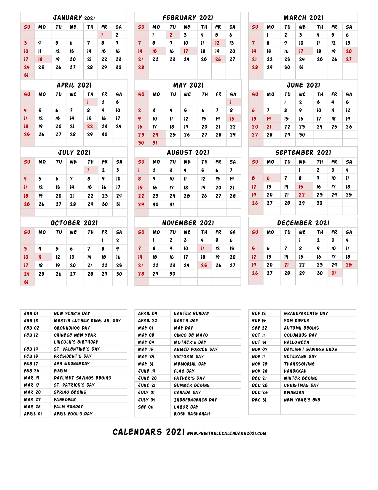 68+ Printable 2021 Yearly Calendar With Holidays, Portrait with regard to Desktop Calendars 2021 Free Printable