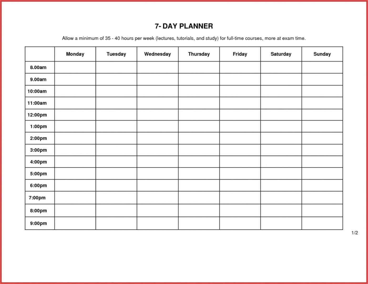 7 Day Calendar Template Excel | Free Calendar Template Example inside 7 Day Weekly Planner Template