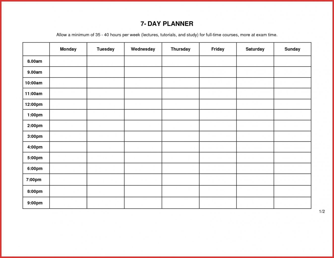 7 Day Calendar Template Word | Weekly Calendar Template with regard to 7 Day Planner Template