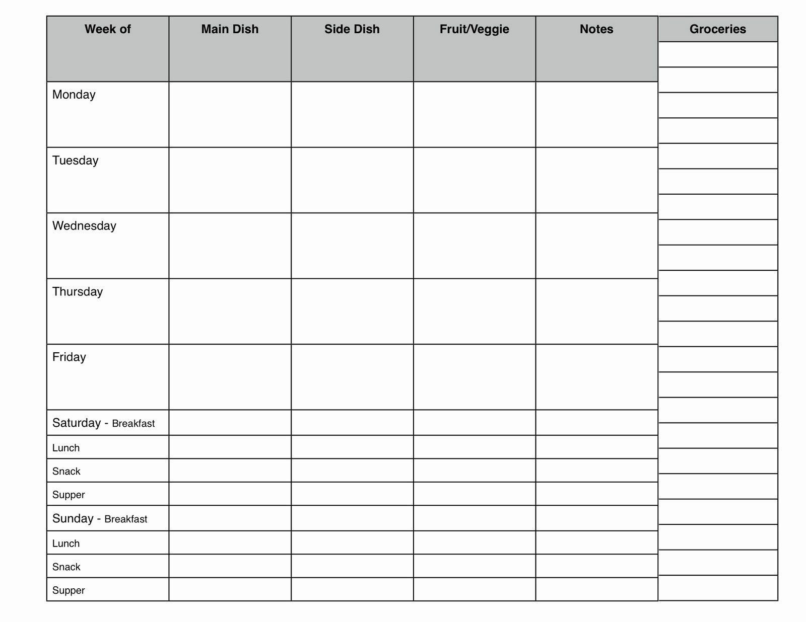 7 Day Meal Plan Template Meal Plan Template Free Lovely 7 throughout 7 Day Weekly Planner Template