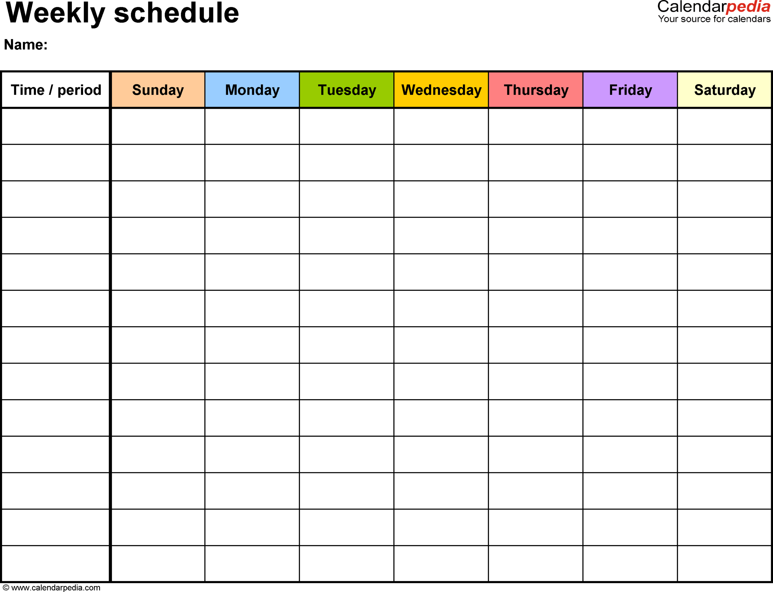 7 Day Schedule Template Blank :Free Calendar Template with 7 Day Week Calendar Printable