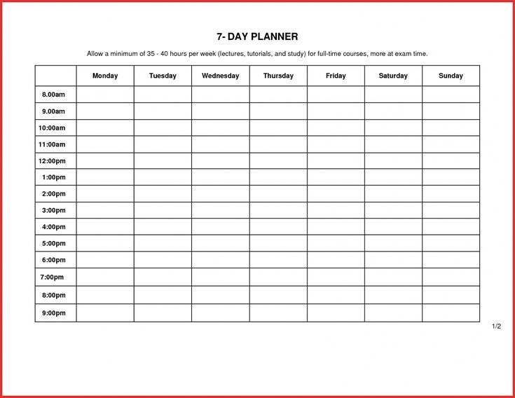 7 Day Week Schedule Template  Yatay.horizonconsulting.co for 7 Day Week Calendar Printable