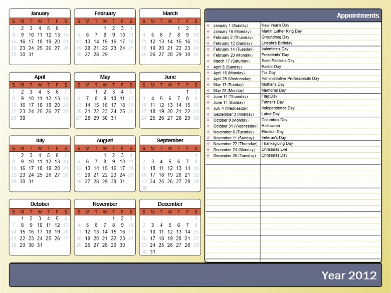 Appointments Calendar For Year :Free Calendar Template with regard to Print Yearly Calendar Outlook