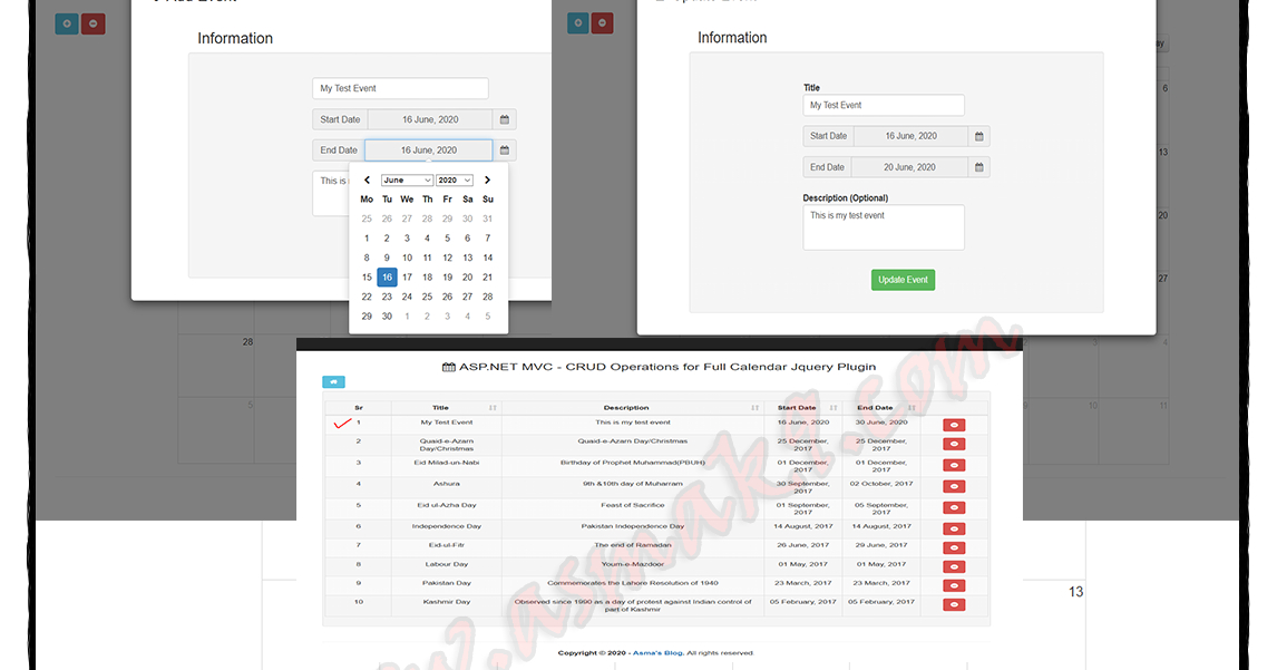 Asp Mvc: Crud Operations For Full Calendar Jquery Plugin  Asma&#039;S Blog throughout Net Mvc Calendar