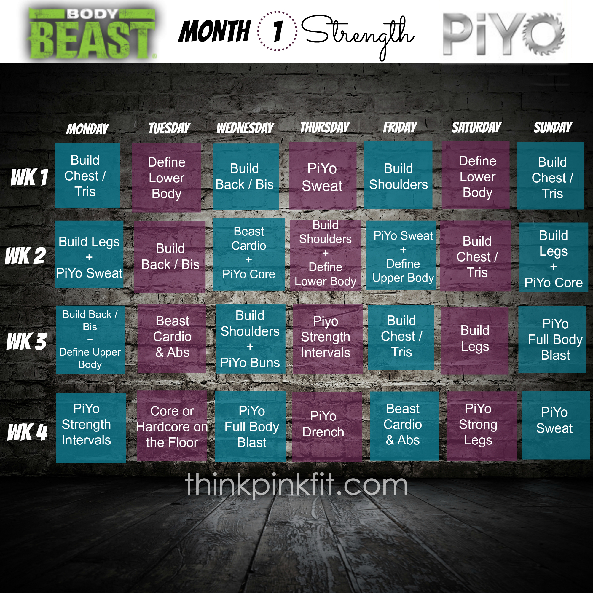 Beastpiyohybridmonth1 (2000×2000) | Body Beast for Piyo Calendar Printable