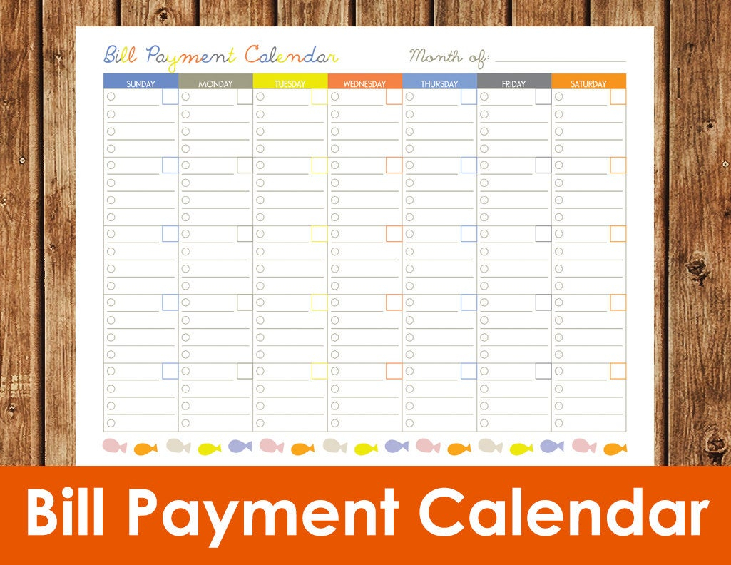 Bill Payment Calendar Instant Download Pdf By Spottedpixel within Printable Calendar For Bills
