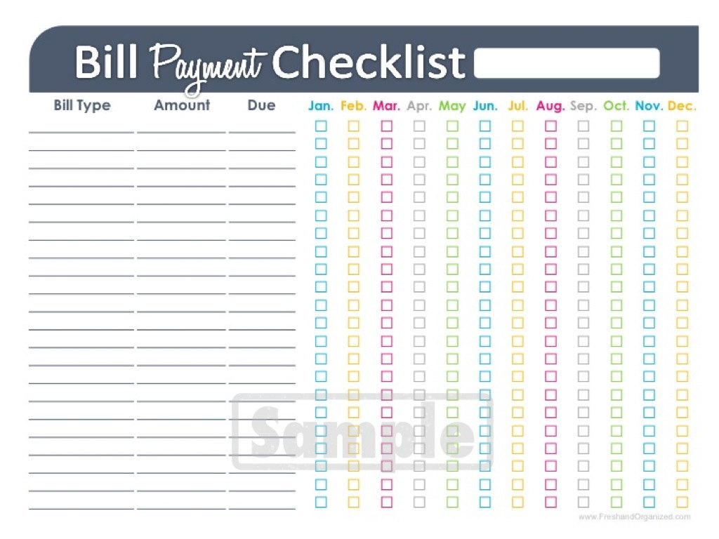 Bill Payment Checklist Printable Editable By Freshandorganized for Bill Payment Chart