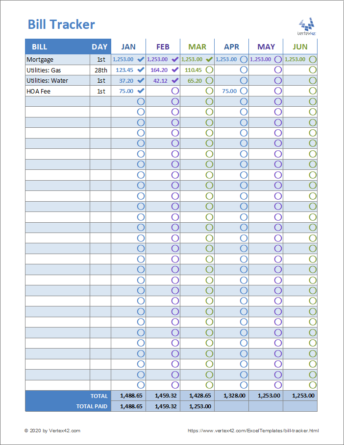 Bill Tracker Worksheet inside Excel Monthly Tracker Template