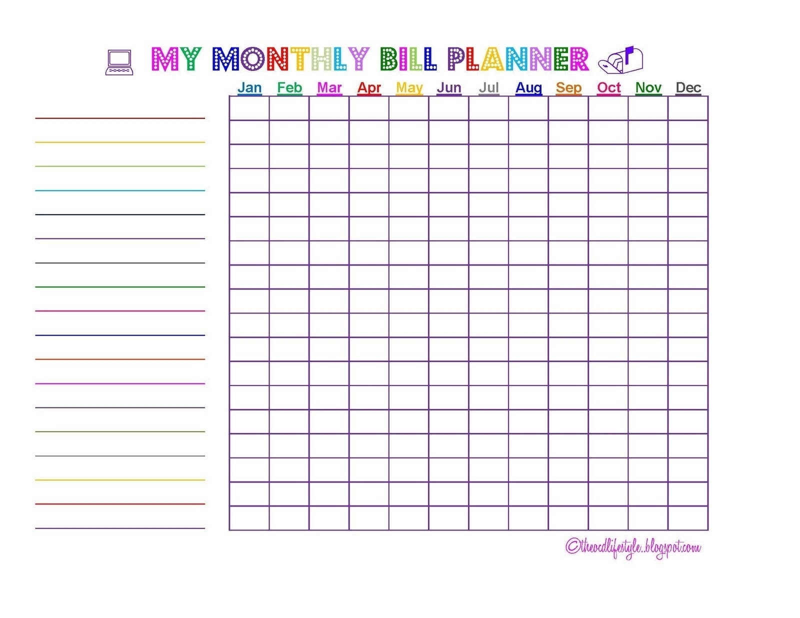 Blank Chart For Monthly Bills | Calendar Template Printable inside Bill Payment Chart