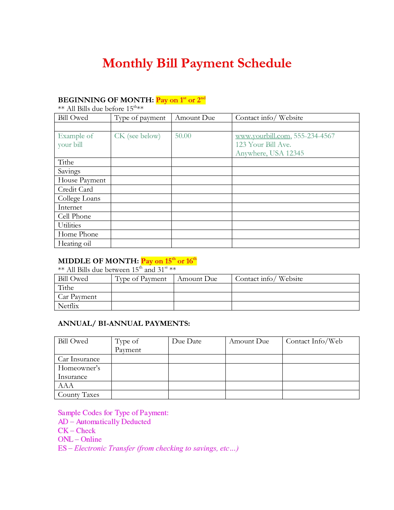 Blank Monthly Bill Payments Worksheet | Free Calendar within Bill Payment Calendar Printable