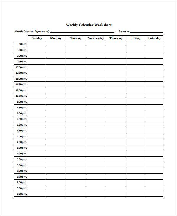 Blank Weekly Calendar  12+ Free Pdf, Word Documents inside 12 Week Planner Template