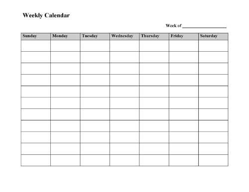 Blank Weekly Calendar Sunday Through Saturday Photo | Calendar Template 2020 pertaining to Sunday Thru Saturday Calendar