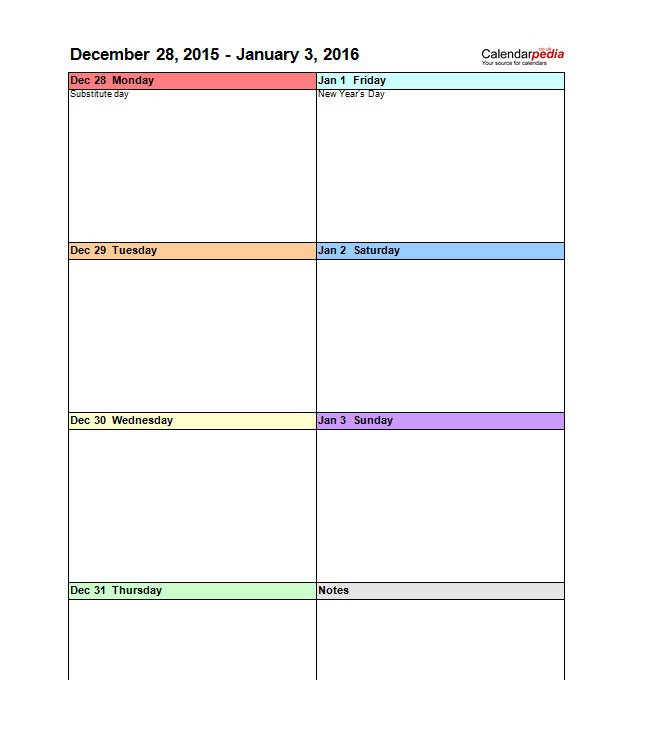 Blank Weekly Calendar Template pertaining to One Week Calendar Template Word